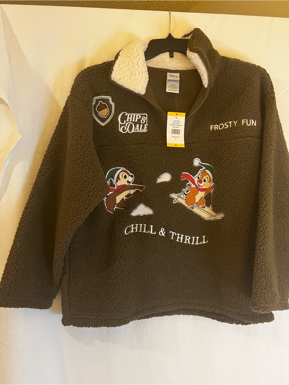 Disney Brown & Cream Chip 'n' Dale Sherpa Pullover with Winter Patch Art